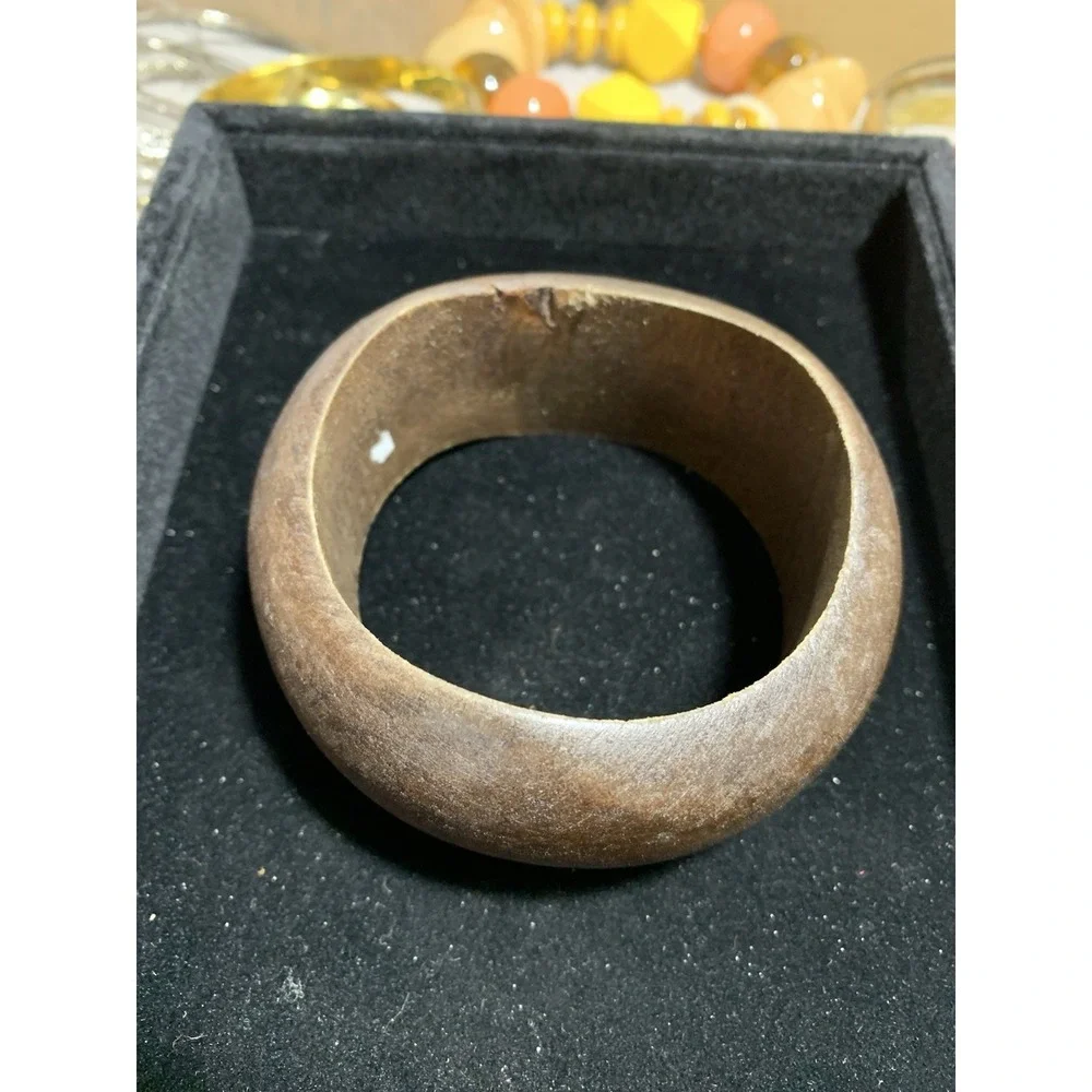 Wooden Asymetric Wood Bangle Bracelet Wide Size 8